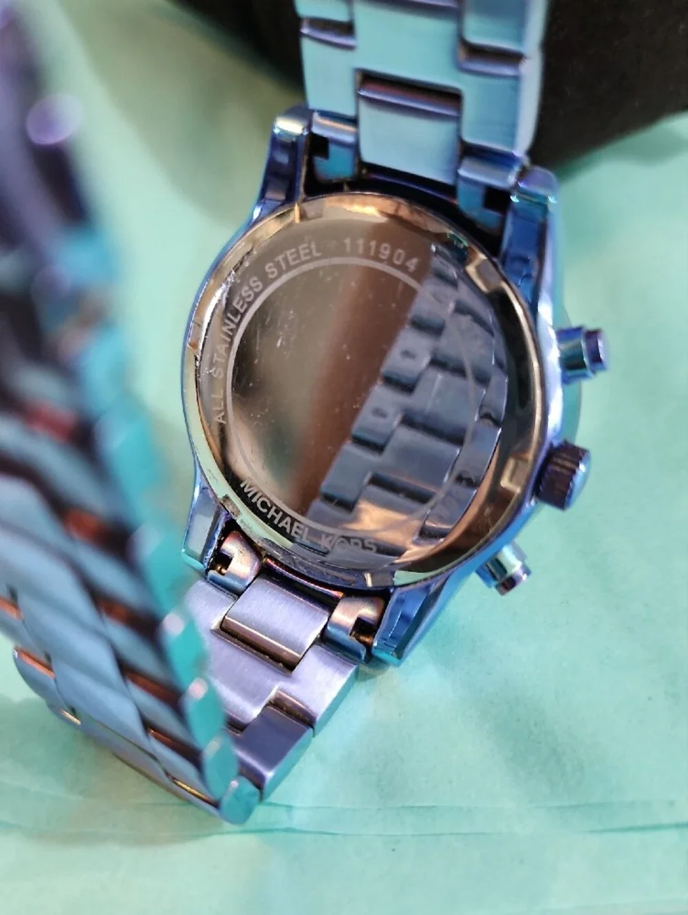MICHAEL KORS Iridescent Blue Chronograph Watch with Crystal Bezel